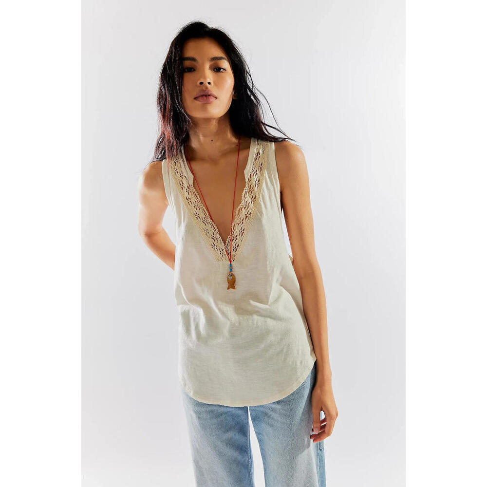 We The Free  Mina Tank ivory crochet trim size S New - Picture 3 of 3